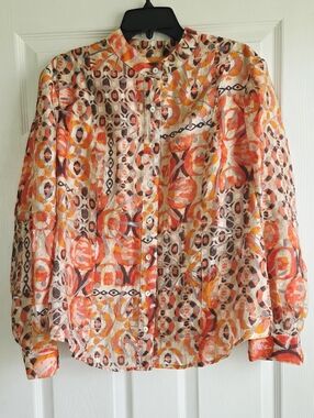 Ruby Rd. ✨️ Women's Vibrant Orange Printed Button-Up Blouse Size 12